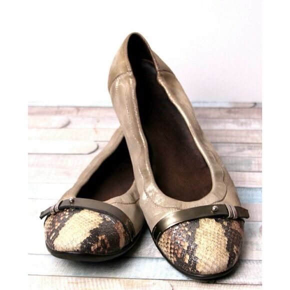 Attilio Giusti GRAY CREAM SNAKE PRINT GENUINE LEATHER FLAT BALLET SHOES Sz 9/39 - Picture 6 of 9